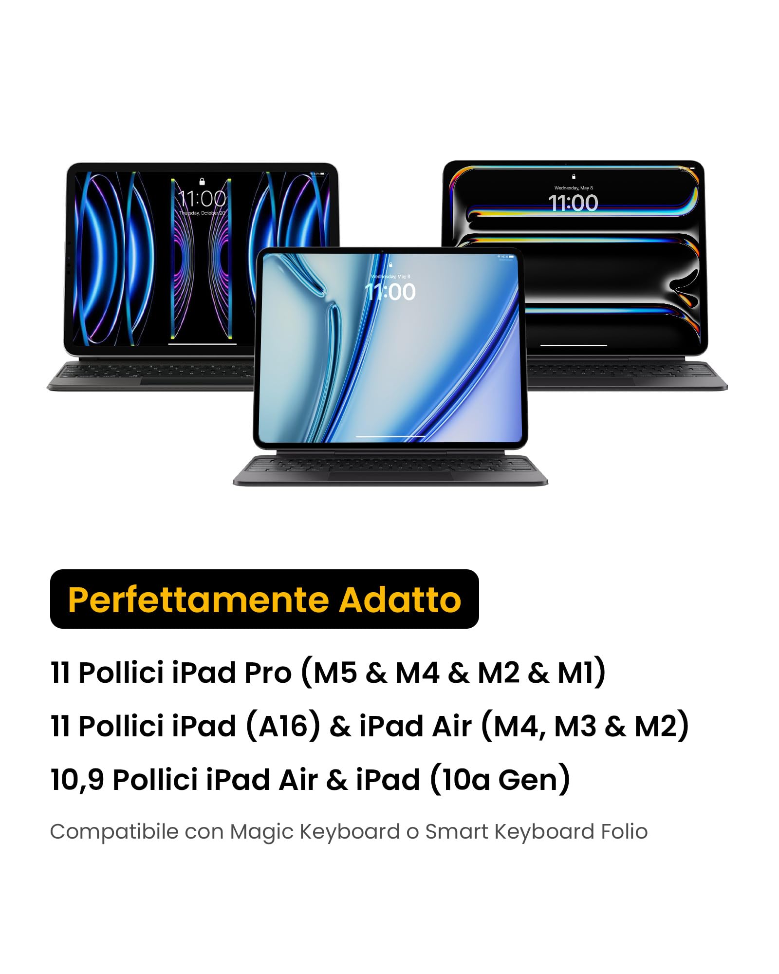 tomtoc Borsa Custodia Tablet per 11 Pollici iPad Pro M5/M4 & iPad Air M4/M3/M2 2026-2024, 11" iPad 11 A16 2025, 10,9" iPad Air 5/iPad 10, EVA Rigida per trasporto per Magic/Smart Keyboard/Accessori