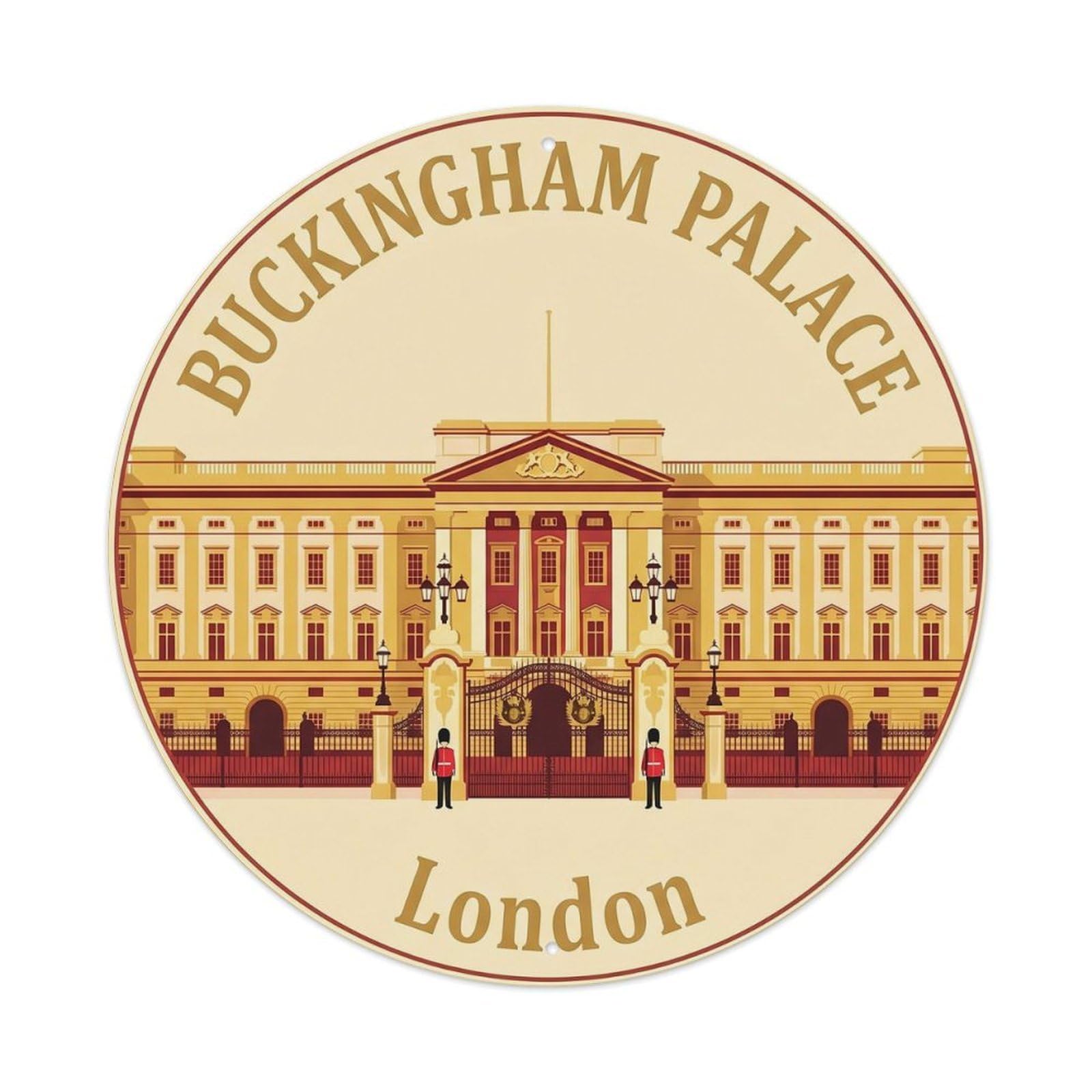Vintage Travel Buckingham Palace Britain Metal Tin Sign Plaque Wall Decor for Cafe, Club, Garden Round Metal Poster 8x8Inch