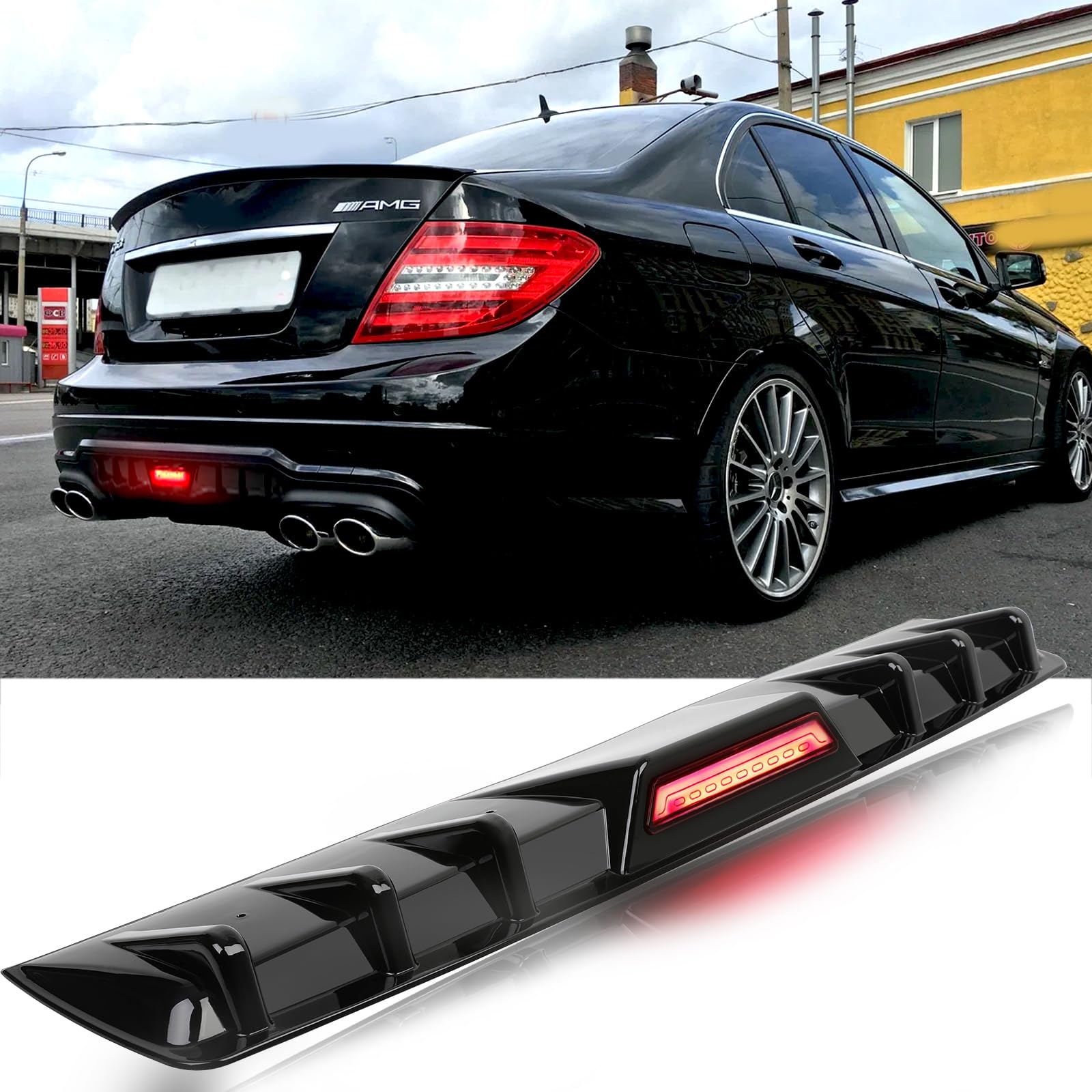 JMTBNO 34" Car Rear Diffuser with Brake Light, Universal Rear Diffuser Bumper Spoiler Lip Compatible with Infiniti FX35 FX37 FX50 Nissan Altima Dodge Charger SXT Chevy Camaro VW Acura