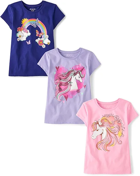 The Children's Place Girls Unicorns,Butterfly Short Sleeve Graphic T-Shirts,3 Pack