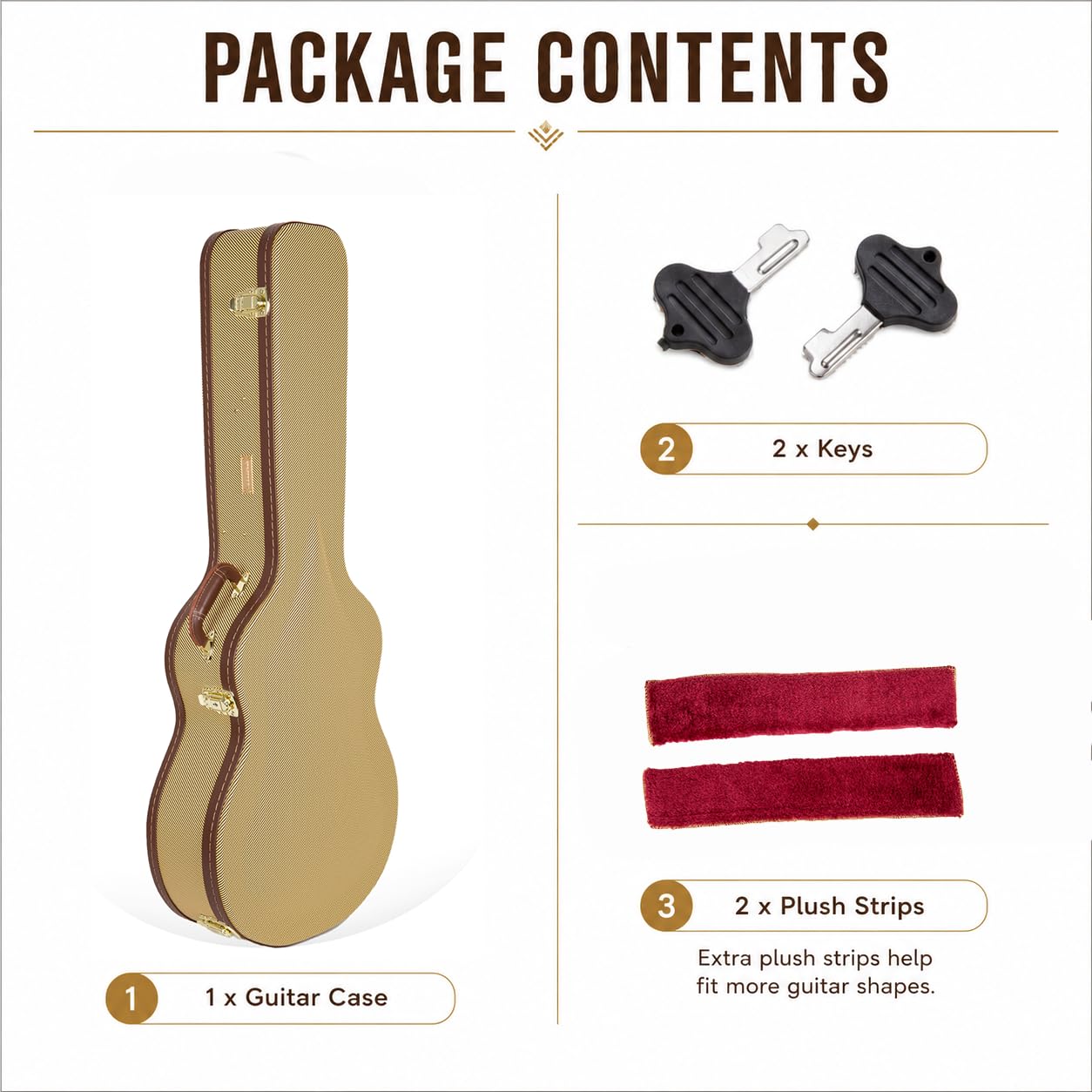 Crossrock Holz-Gitarrenkoffer passend für 335-Style 6-saitige Semi-Hollow E-Gitarren – Edelstahlverschlüsse, Schwammfutter, Metallfüße, Stauraum – Vinyl-Tweed (CRW620SATW)