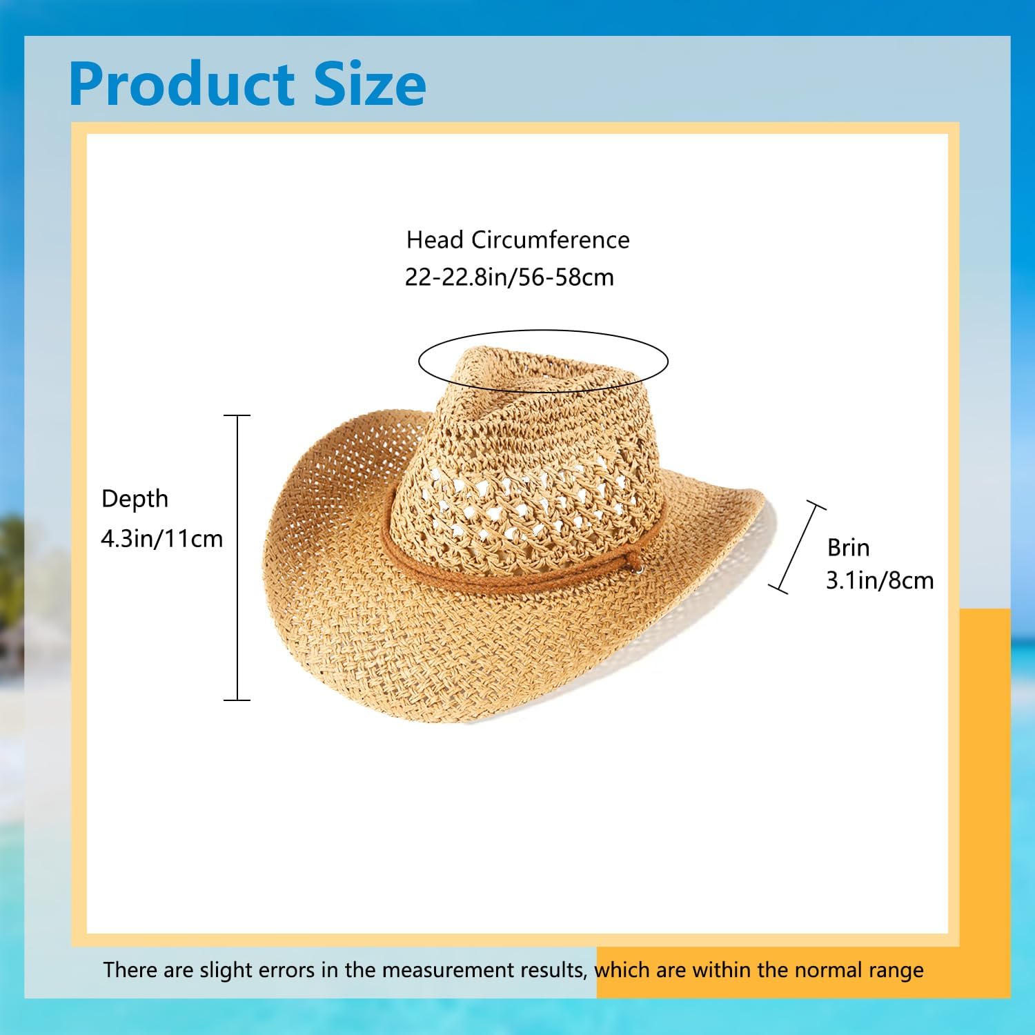 Straw Cowboy Hat Western Hats for Women/Men Cowgirl Hat Sun Beach Hat Shapeable Wide Brim Foldable Vacation Hat for Summer - Image 2