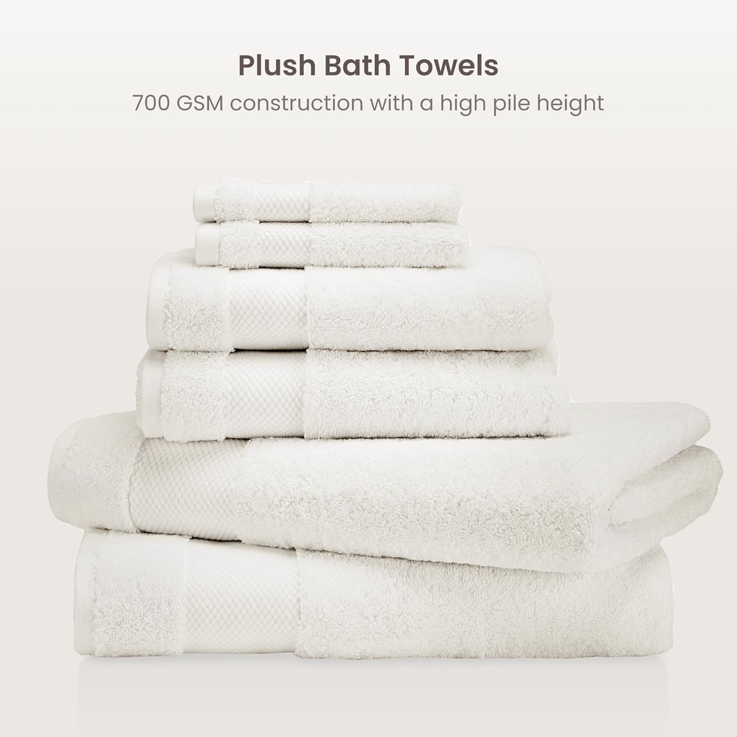 BIOWEAVES 100% Organic Cotton 700 GSM Plush 6-Piece Towel Set GOTS Certified, 2 Bath Towels, 2 Hand Towels & 2 Washcloths - Ivory