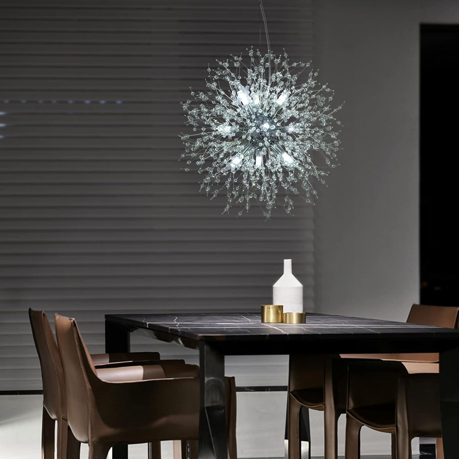 Modern Crystal Chandeliers Firework, 9-Light Chrome Dandelion Sputnik Ceiling Light Fixtures, Sputnik Chandelier Pendant Light for Bedroom Living Room Dining Room Kitchen Island Hallway