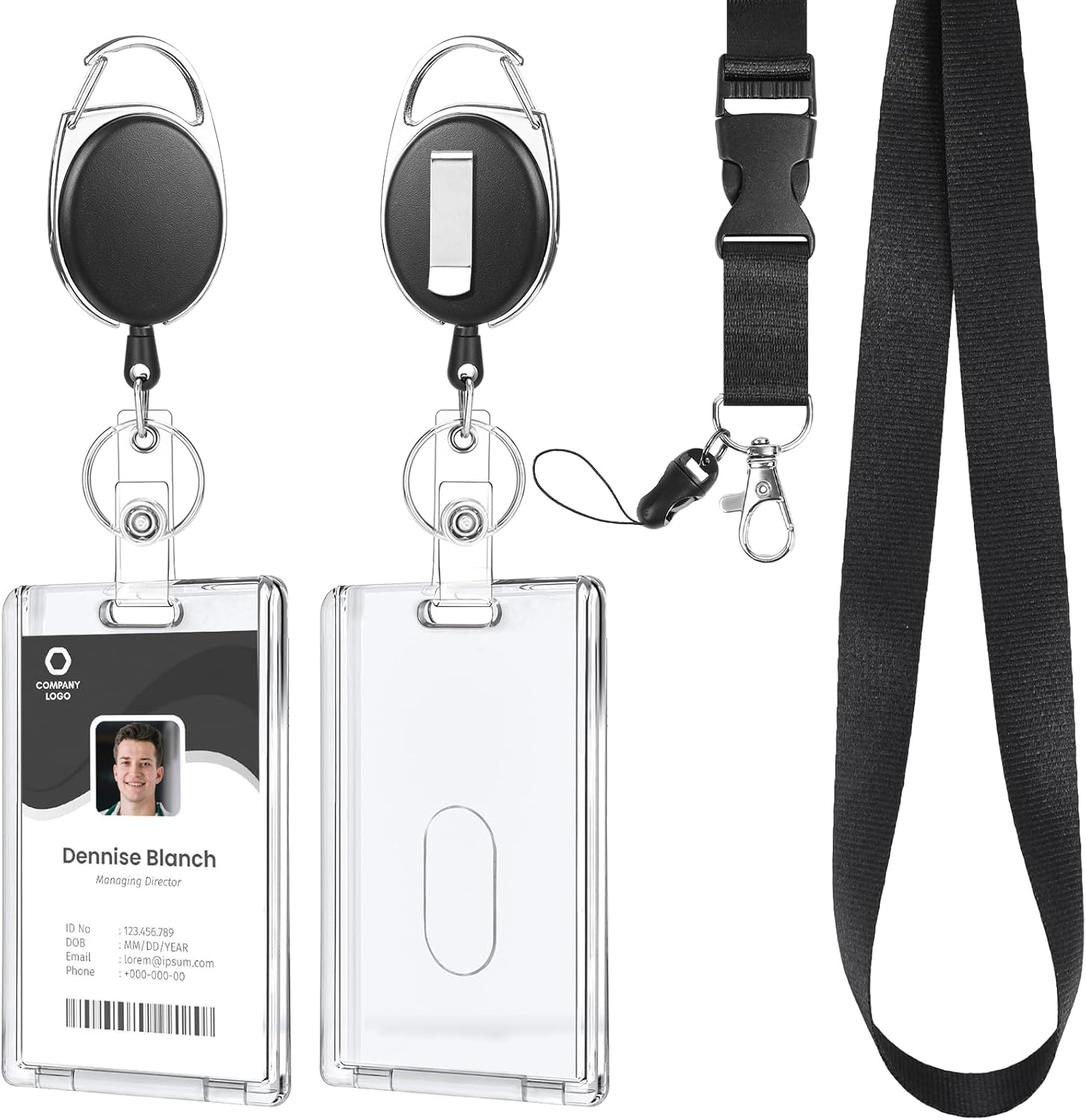 Lanyards for ID Badges Retractable ID Badge Holder with Breakaway Lanyard Heavy Duty Badge Reel with Acrylic ID Card Holders for Work Office Teacher