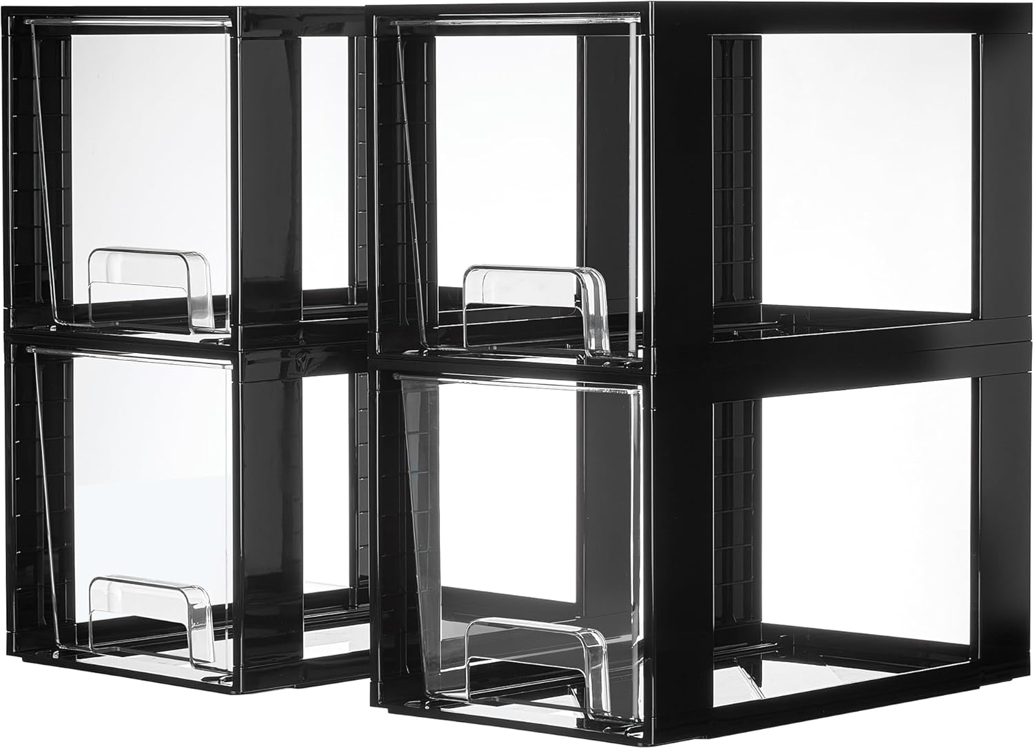 4 Pack Large Stackable Storage Drawers,Black,Easily
