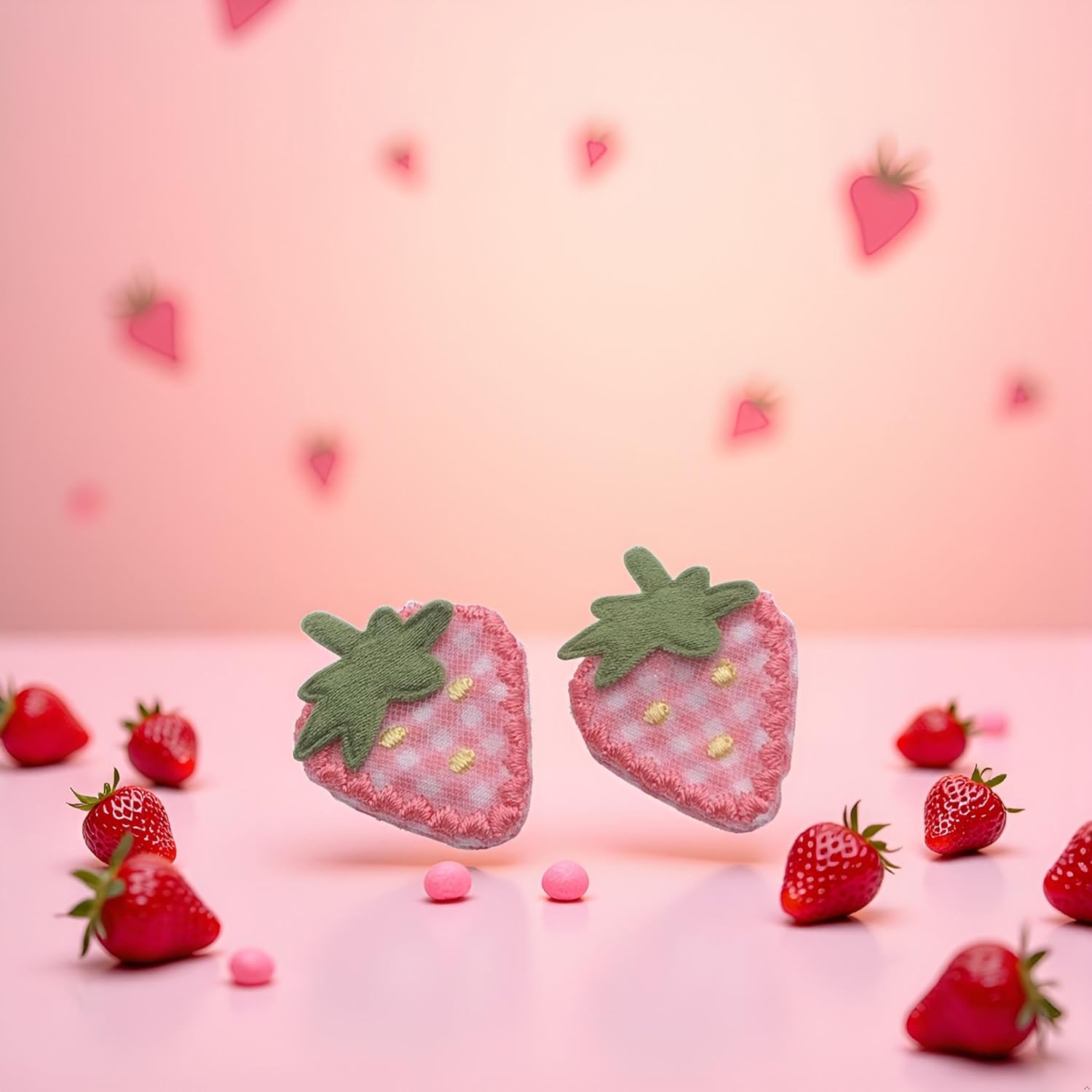 2Pcs Pink Fabric Strawberry Hair Clips for Women Girls Sweet Hairpins Barrettes Duckbill Hair Accessories,Clips and Barrettes Hair Accessories - Image 4