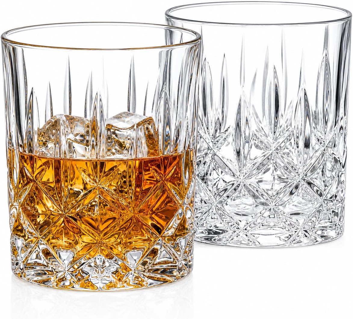 HISTORY COMPANY Menโs Bar at the Astor Crystal Old Fashioned Glasses, 2-Piece Set โ Vintage Whiskey Tumblers (Gift Box Collection)