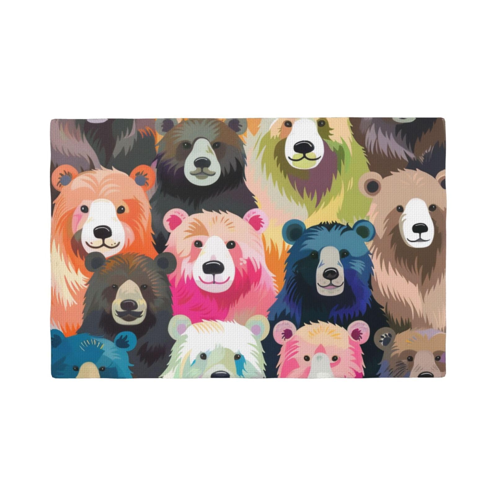 Colorful Bears Print Placemats Set, Heat Resistant Washable Placemat 12x18in Table Mats for Party Kitchen Dining Table Decoration Indoor Outdoor, Four Pieces