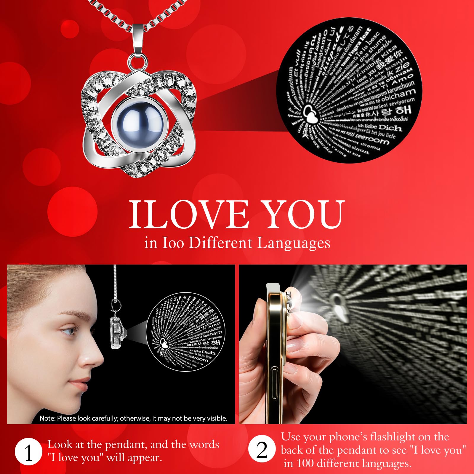 Preserved Red Rose Necklace with I Love You Heart - Forever Flowers Romantic Gifts for Women Mom Wife Girlfriend Grandma, Perfect for Valentine's Day Mother's Day Christmas Anniversary Birthday