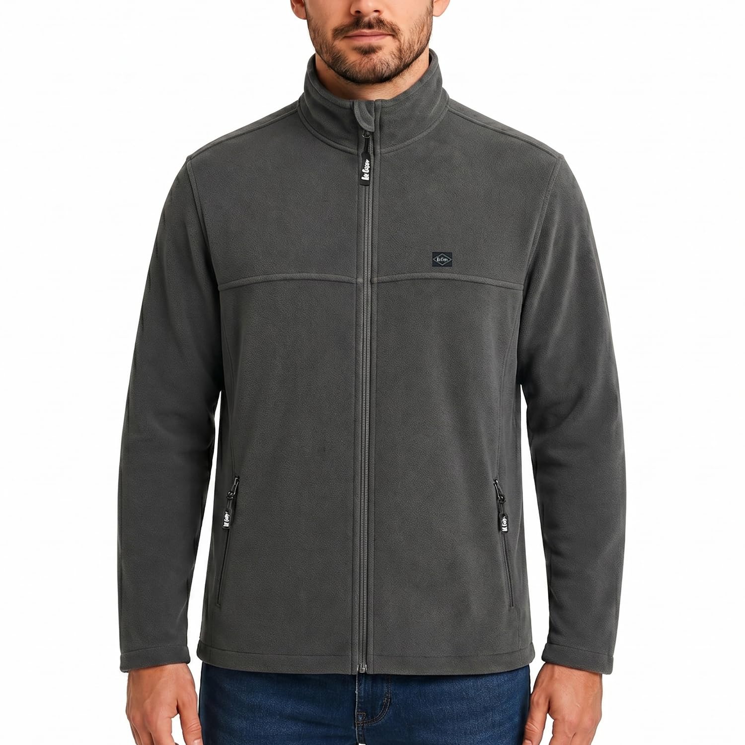 Lee Cooper Men's Full Zip Fleece with Pockets Warm Durable Jumper Heavy-Duty Wind Resistant Anti-Pill Thermal Pullover Sweater for Men Outdoor Work & Winter Wear Everyday Use (Charcoal, 3XL)