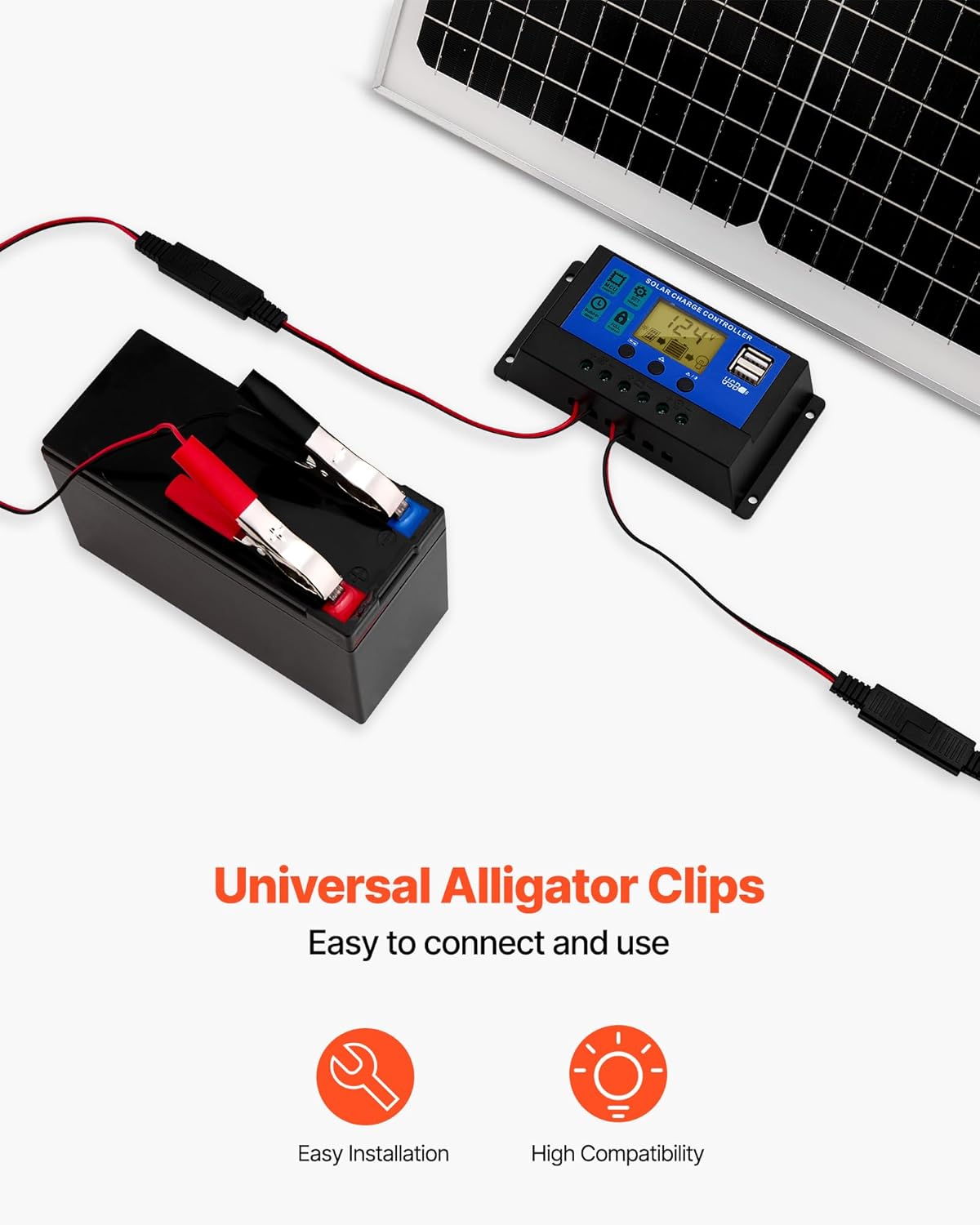 VEVOR 30W 12V Solar Panel Battery Charger, Solar Battery Trickle Charger Maintainer with Intelligent MPPT Controller & Adjustable Mount Bracket, IP67 Waterproof for Car Boat RV Motorcycle Trailer - Image 5