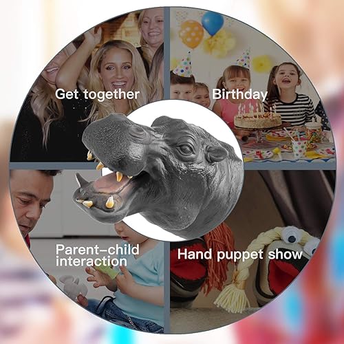 Miniatura 4 de Yolococa Marioneta de mano de hipopótamo realista de látex suave, juguete de cuentos, juego de rol, suministros de fiesta para niños