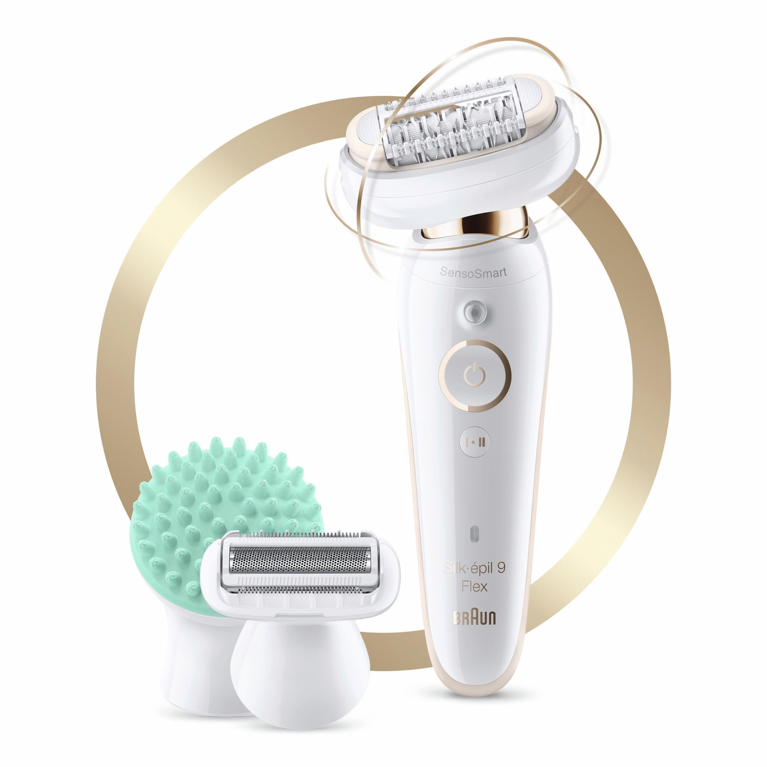 Braun Silk-épil 9 Flex Beauty-Set, Epilierer Damen / Haarentferner, rutschfester Handgriff und Druckkontrolle, mit flexiblem Kopf für einfachere Haarentfernung, 9020, weiß/gold