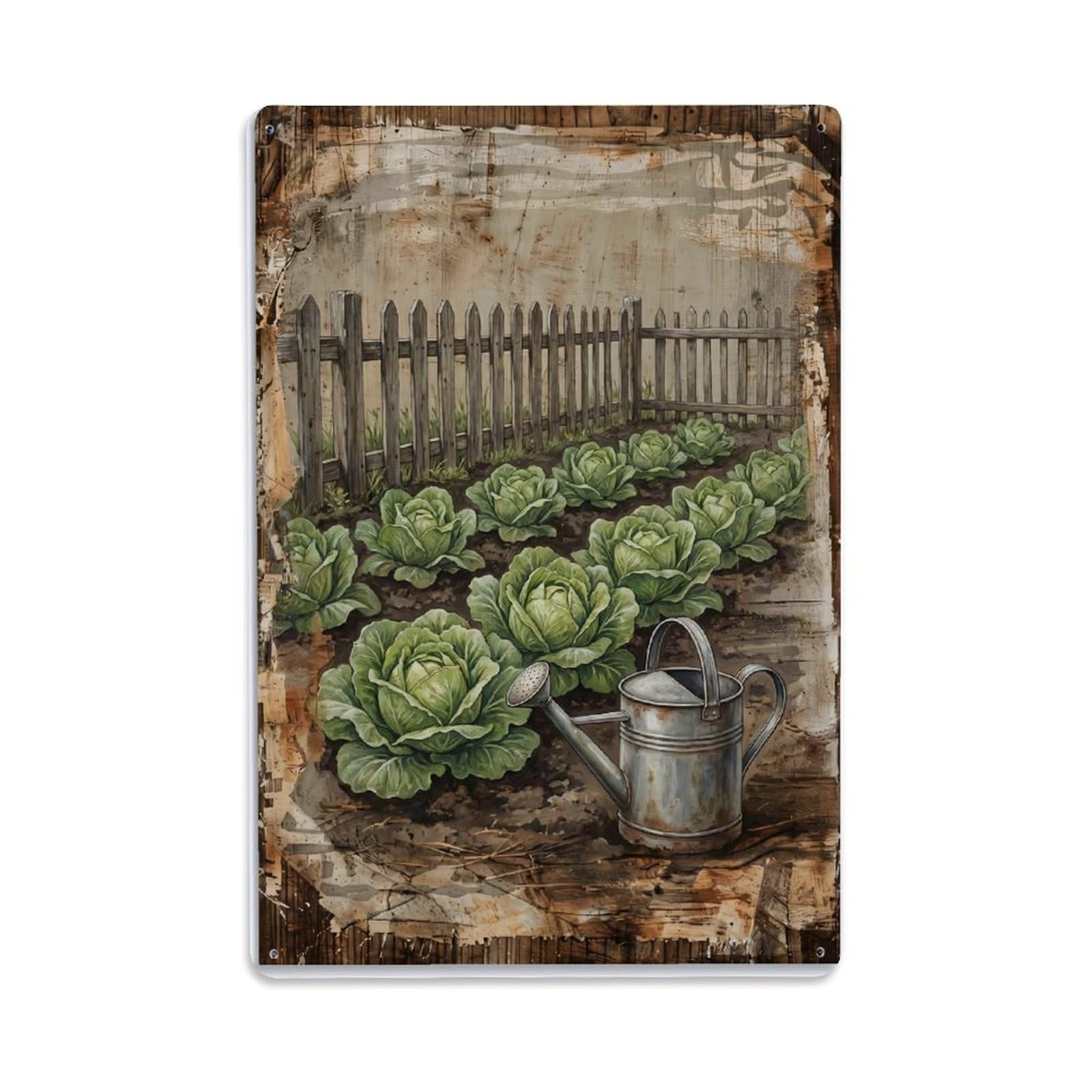 Lettuce Garden Green Leafy Vegetable Countryside Farm Metal Tin Sign Plaque Wall Decor for Cafe, Club Bar, Office, Home Garden Metal Poster 8x12Inch