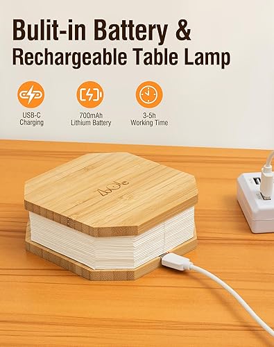 Miniatura 10 de ZBOLE Originality - Lámpara plegable de órgano, lámpara de escritorio portátil de madera, iluminación ambiental, linterna de papel LED creativa con