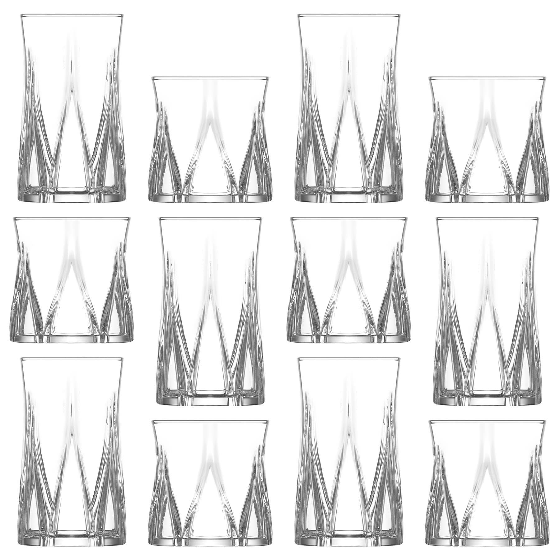 LAV 300ml/380ml Zoey Ensemble de Verres - 12pc Grand Lavable au Lave-vaisselle Verre Eau Gin Jus Cocktail Boire Highball Gobelets Verrerie Ensemble