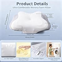 Vista 1 de Almohada cervical ergonómica para aliviar el dolor, almohada de espuma viscoelástica para el cuello, almohada de contorno de zona de alivio