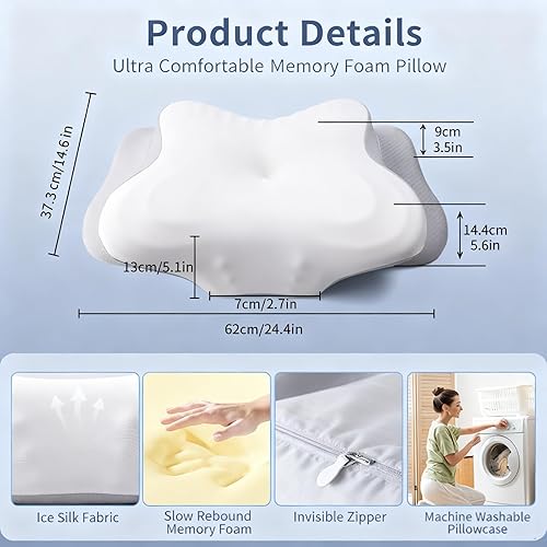 Miniatura 2 de Almohada cervical ergonómica para aliviar el dolor, almohada de espuma viscoelástica para el cuello, almohada de contorno de zona de alivio de