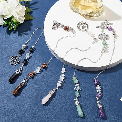Miniatura 3 de GOAMKERER - Péndulo de 5 piedras preciosas naturales, 5 estilos, péndulo de cristal para radiestesia, chips de piedras preciosas Reki, péndulo de