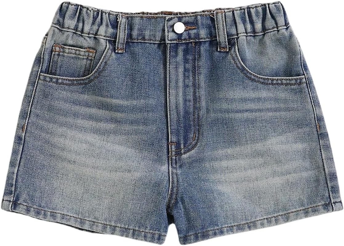 GORGLITTER Girl's Jean Shorts Elastic Waist Straight Leg Denim Shorts