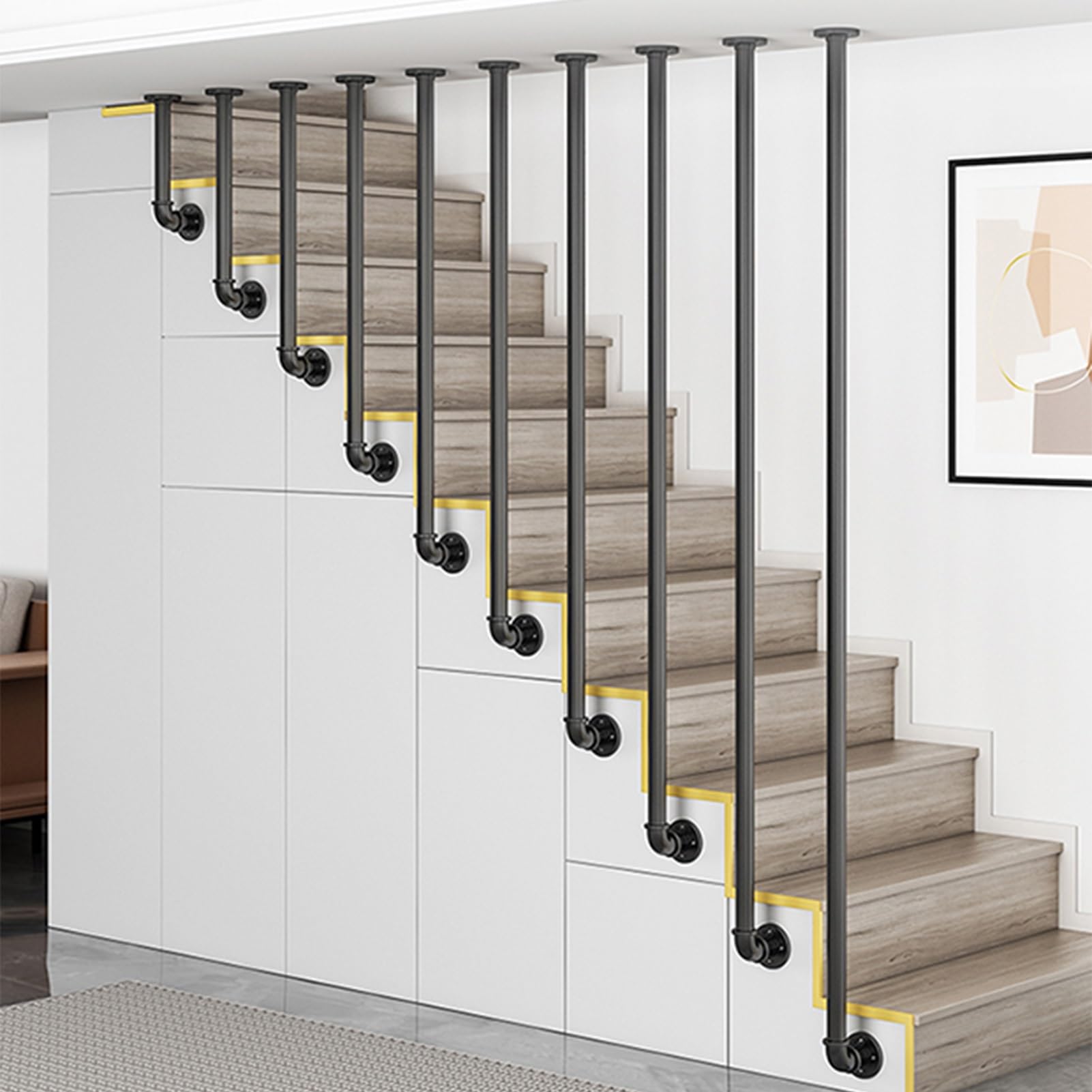 Rampe d'escalier en fer forgé en L noir 135 cm garde-corps de mezzanine