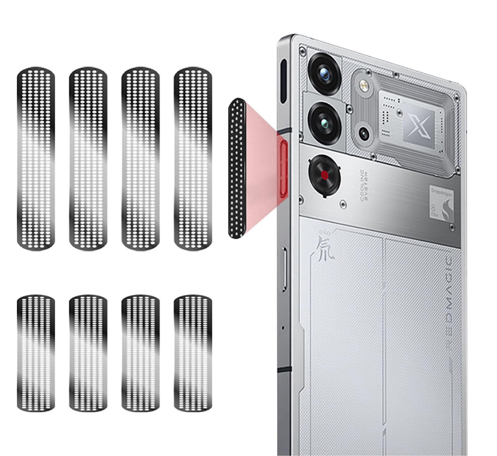 GIOPUEY Maille Anti Poussière Aluminium Collé pour RedMagic 10S Pro/10 Pro/9S Pro/9 Pro/8S Pro/8 Pro, Haut - Parleur et Radiateur évents Anti Dust [4+4 Pack] - Black
