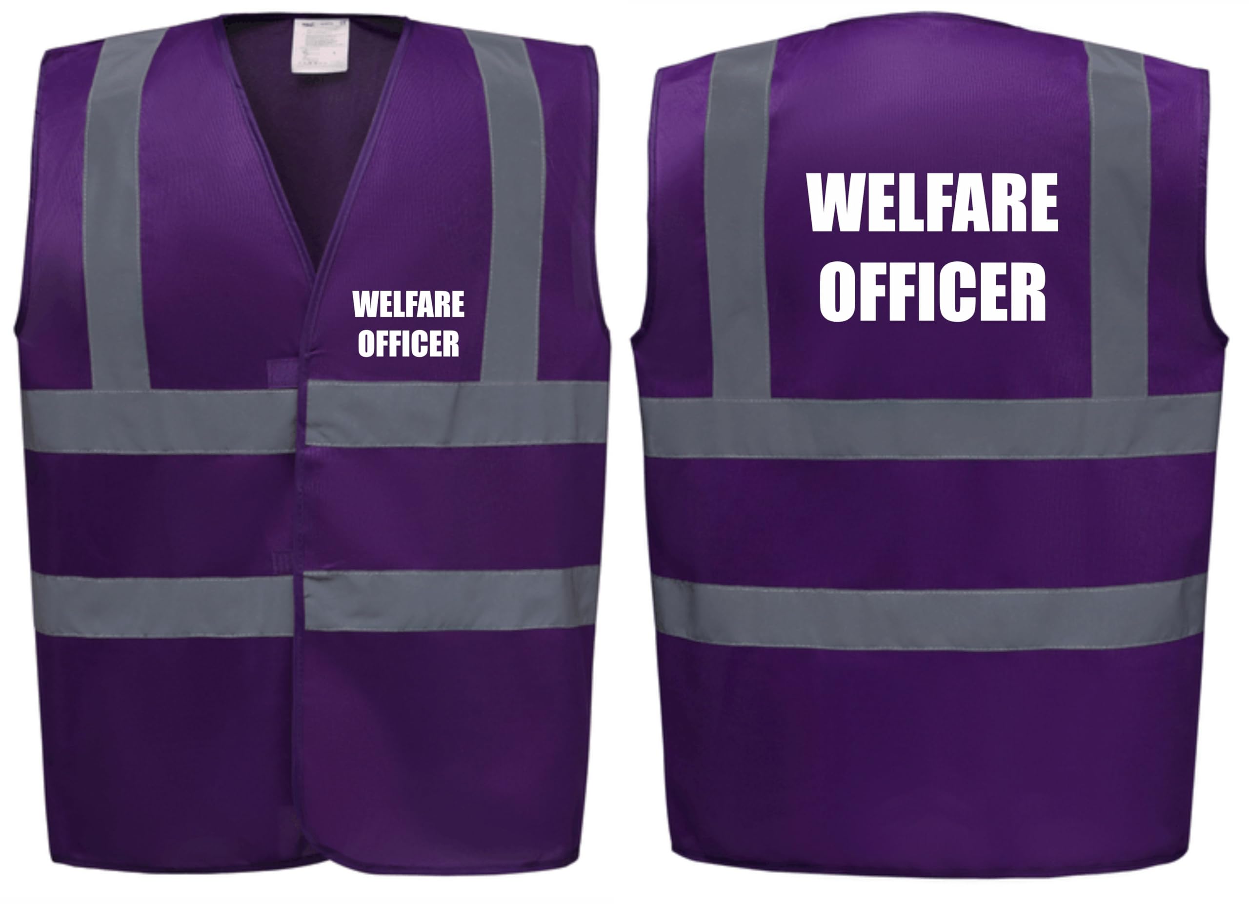 Brook Hi Vis Premium Safety Vest – Welfare Officer Printed Front & Back, High Visibility Waistcoat in 14 Vibrant Colours. (UK, Alpha, XXL, Regular, Regular, Standard, Purple)
