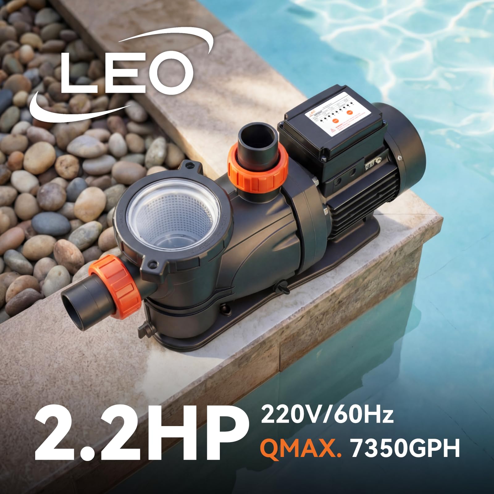 LEO Bomba de piscina en el suelo, potente bomba de piscina autocebante de alto flujo con temporizador, 2.2HP 6950GPH 220V