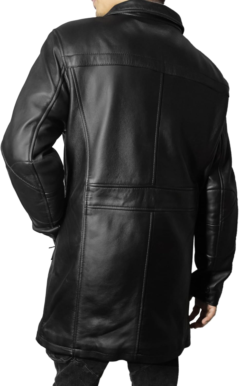 Leather Car Coat For Men 3/4 Length Mens Trench Coat - Real Lambskin Long Jacket For Men - Image 6