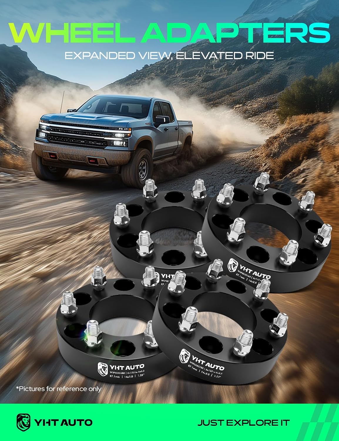 YHTAUTO 6x135 mm to 6x5.5 Wheel Adapters 1.5" Compatible with Ford F-150 Expedition & Lincoln Mark LT Navigator, Tire Spacers w/M14x2 & 12.9 Grade Studs, 87.1mm Center Bore 6 Lug 4PCS