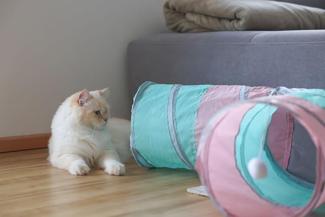 Foto 4 de 4 de Kerbl Pet Túnel para Gatos Triangle, túnel de Juego, Juguete para Gatos, Turquesa, Rosa, Gris, 80x50cm, Ø25cm