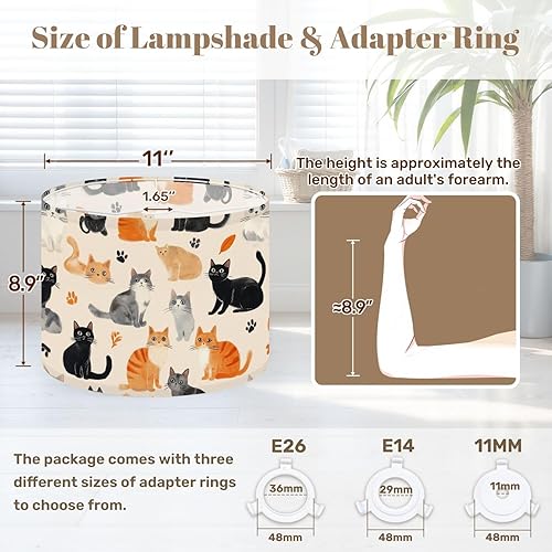 Miniatura 2 de Lamp Shade Vintage Beige Animal Retro Nursery Children Cats Paw prints Leaves Drum Lampshades for Floor Lamps Hanging Lamp Table Lamps 11"x11"x8.9"