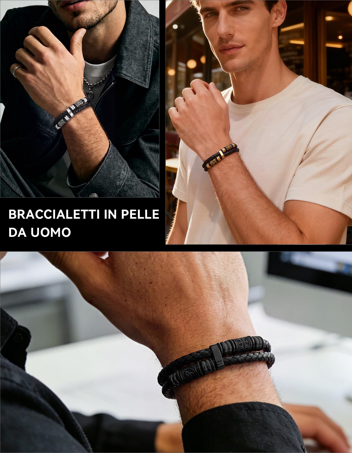 ChainsHouse Bracciale Uomo in Pelle con Biglietto Ideale Regalo per Lui