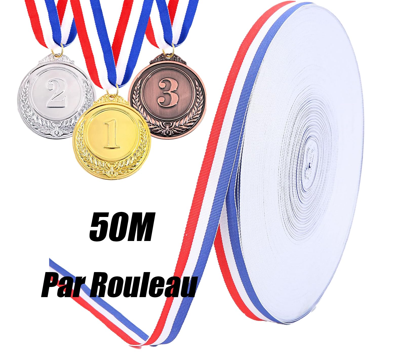 FSWWSF Bobine de Ruban Tricolore 50m*10mm Ruban Nylon Bobine Décorative Tricolore Noir Rouge et Jaune en Couleurs pour Emballage Bannière Artisanat et Fête Nationale