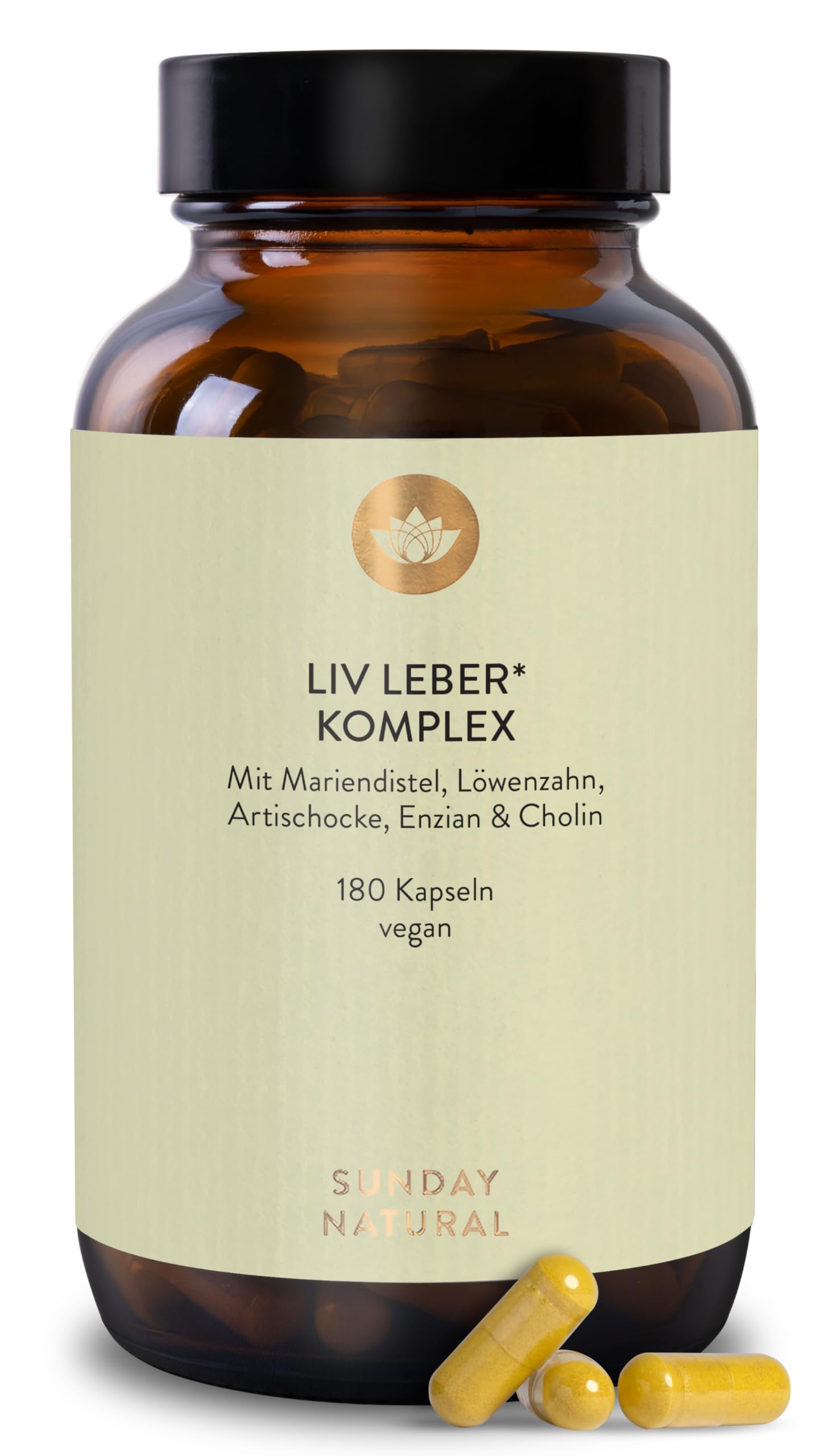 SUNDAY NATURAL® Mariendistel Artischocke Löwenzahn Komplex - 180 vegane Kapseln hochdosiert (6-Monats-Vorrat) - Leber Komplex – 80 % Silymarin, Cynarin & Cholin – Laborgeprüft, ohne unnötige Zusätze
