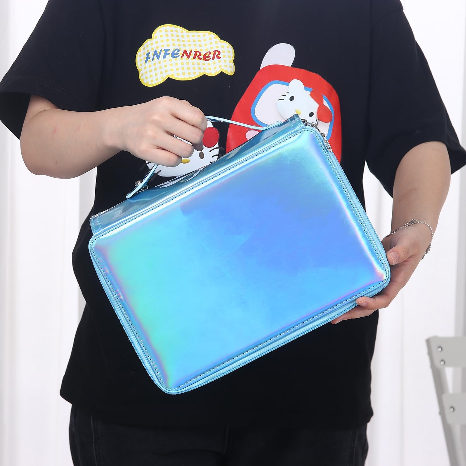 250 Slots Colored Pencil Case with Zipper Closure Pencils Bag Waterproof PU Leather Pen Organizer Storage Holder for Artist (Sky Blue)