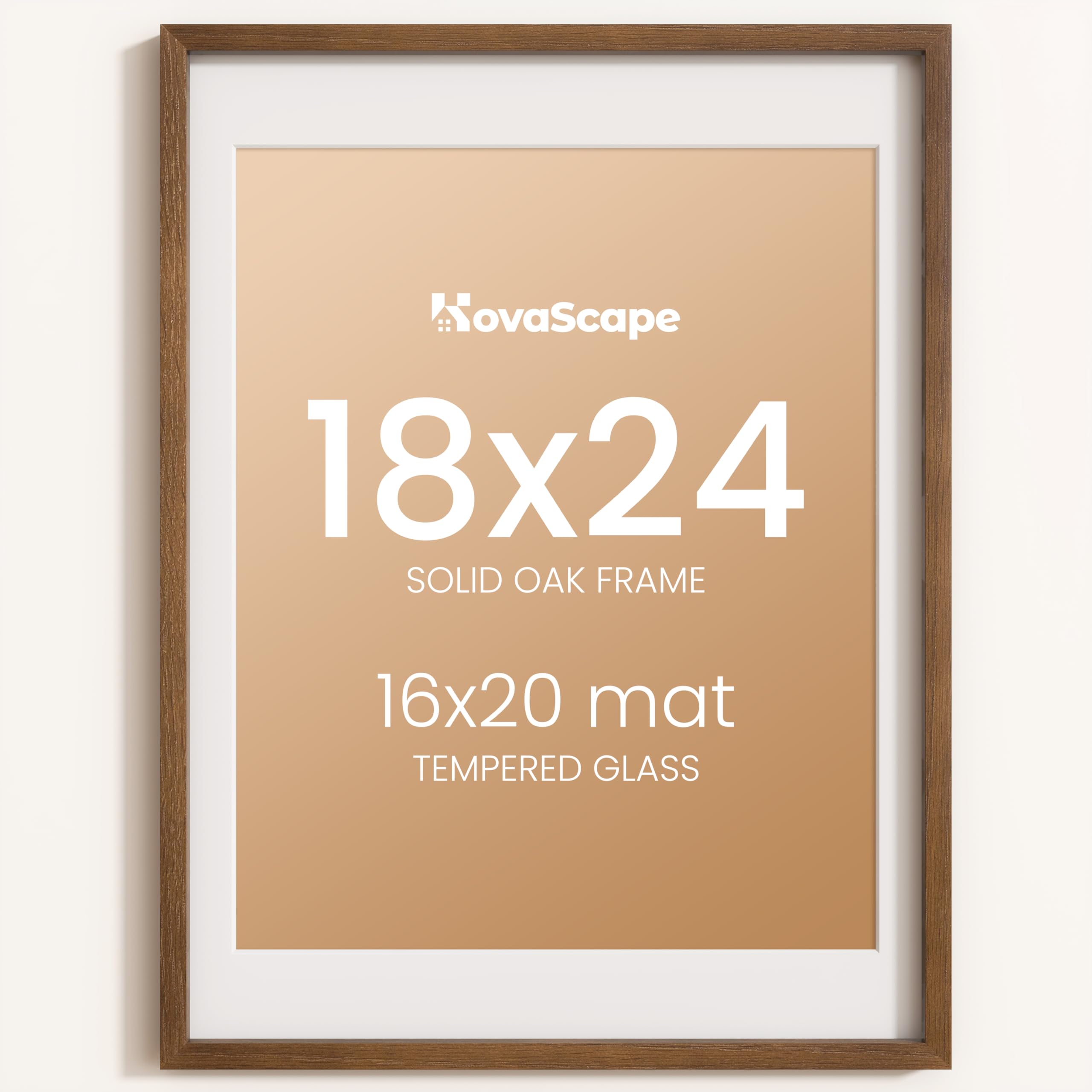 KovaScape 18x24 Photo Frame, Natural Solid Oak Wood Picture Frame with HD Tempered Glass, Modern Minimalist Wooden Frame Matted for 16x20 Photos, Versatile Wall Hanging & Tabletop Display — image 1