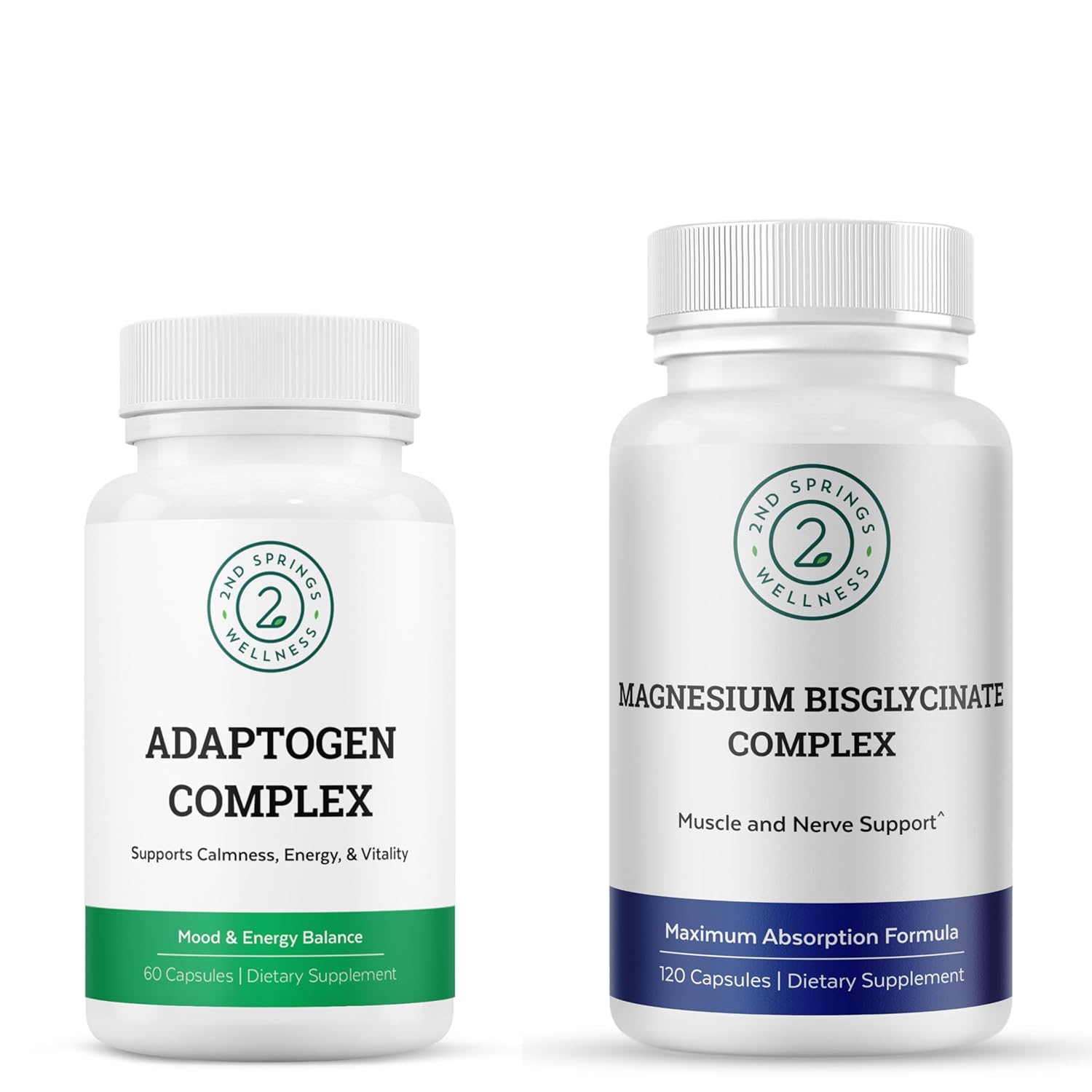 Magnesium Bisglycinate Adaptogen Complex Bundle Calm Stress Support Muscle Relaxation Focus Mood Balance Daily Wellness
