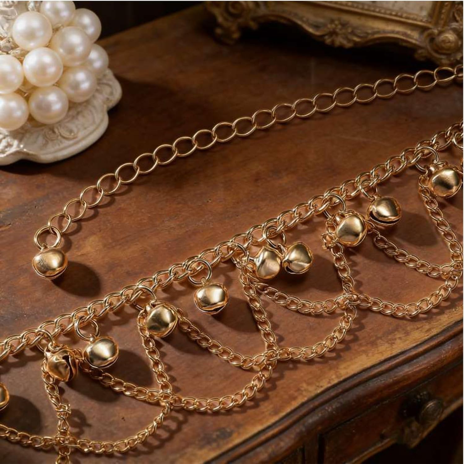 Copper Gold Indian Jingle Anklet for Women, Cherry Anklet Boho Vintage Adjustable Chain Ankle Bracelet with Bells, Summer Beach Party Jewelry