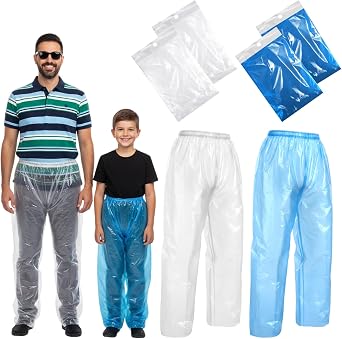 20 Pcs Disposable Rain Pants Waterproof Long Pant Boot Covers for Adults Teens Outdoor Cycling Fishing Hiking 10 Blue + 10 Clear, PE Material, 51.18 Inch Length
