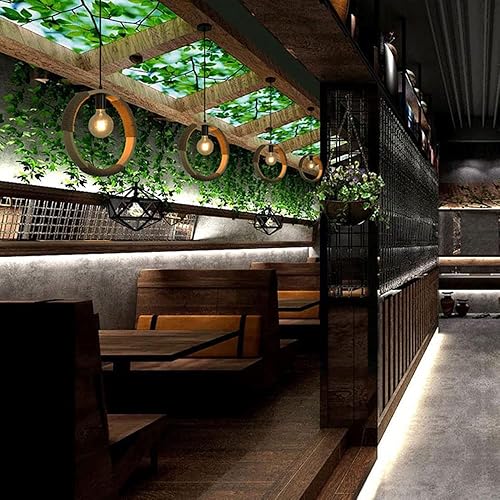 Miniatura 4 de chandelier , Retro Farmhouse Chandelier Creative Art Bar Loft Single Head Pendant Light Circular Hemp Rope and Bamboo Ceiling Light 1-Light