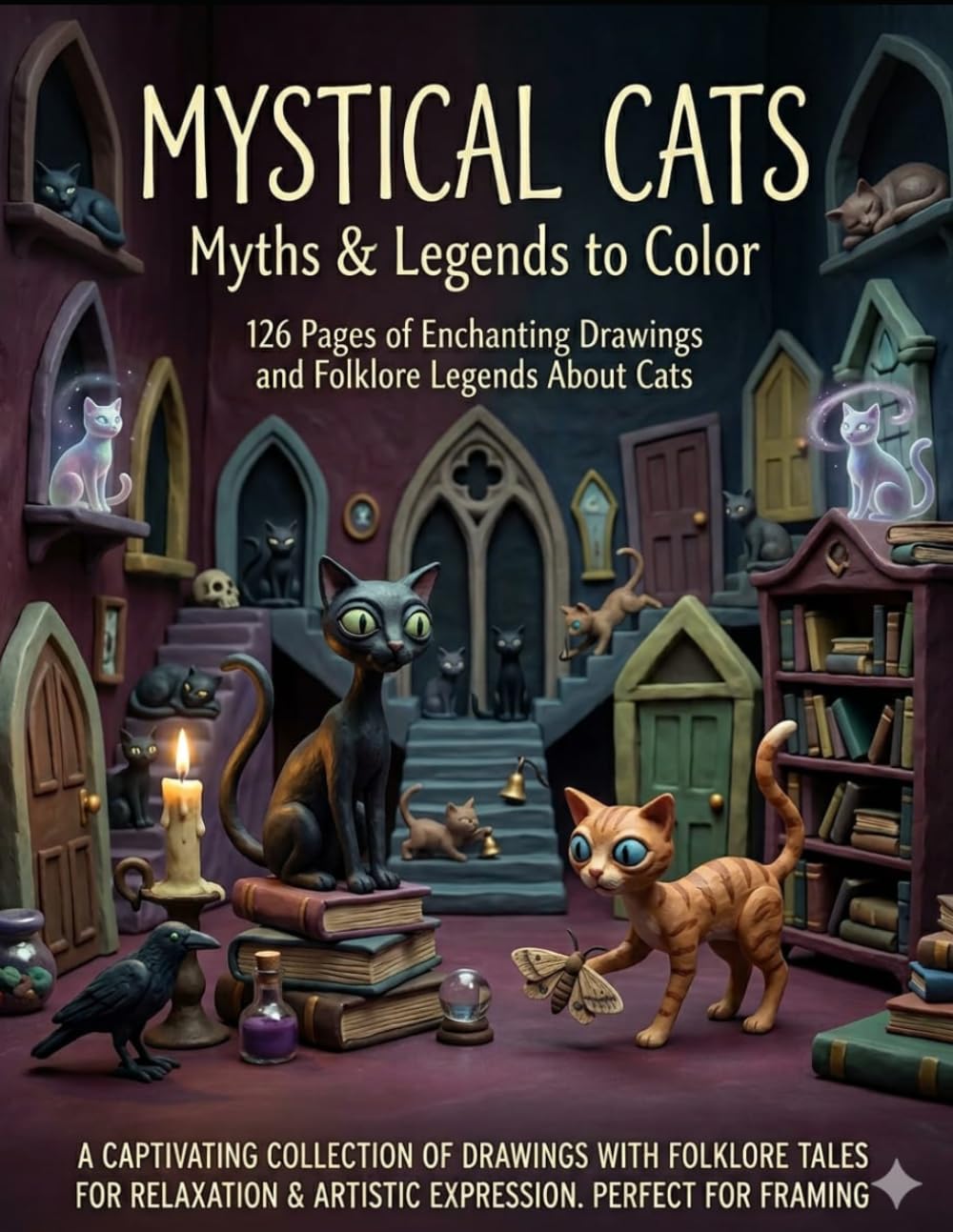 Mystical Cats: Myths & Legends To Color: A Captivating 127 Sheets Collection of Drawings With Folklore Tales For Relaxation & Artistic Expression