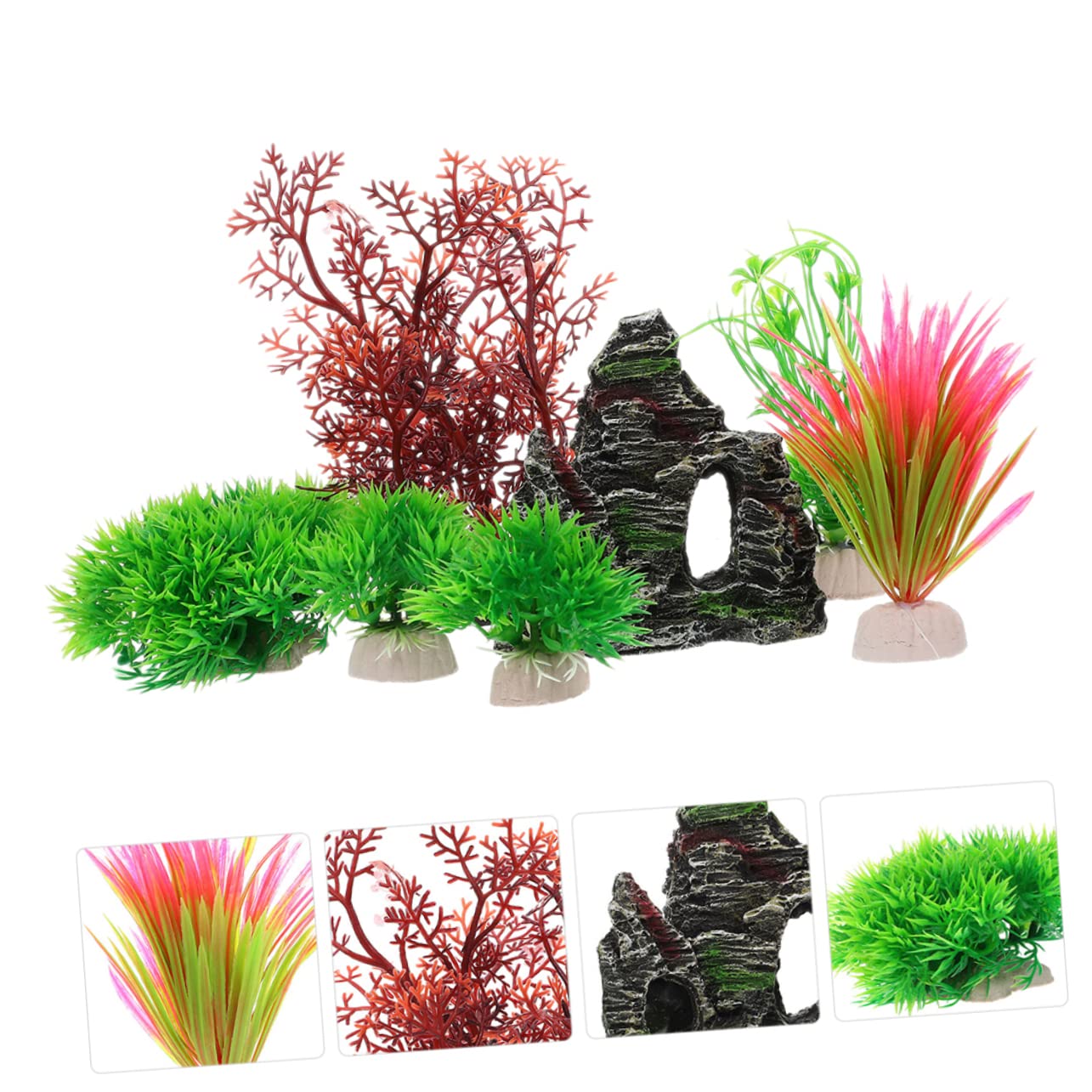 Happyyami 4juegos Decoración Acuática Artificial De Plantas De Acuario Adornos para Peceras y Acuarios Paisajismo Acuático Elegante y Seguro para Peces