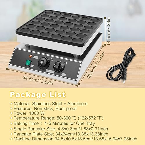 Miniatura 6 de Mini panqueques para panqueques, máquina eléctrica antiadherente para hacer gofres, 110 V, 1000 W, con termostatos y temporizadores, control