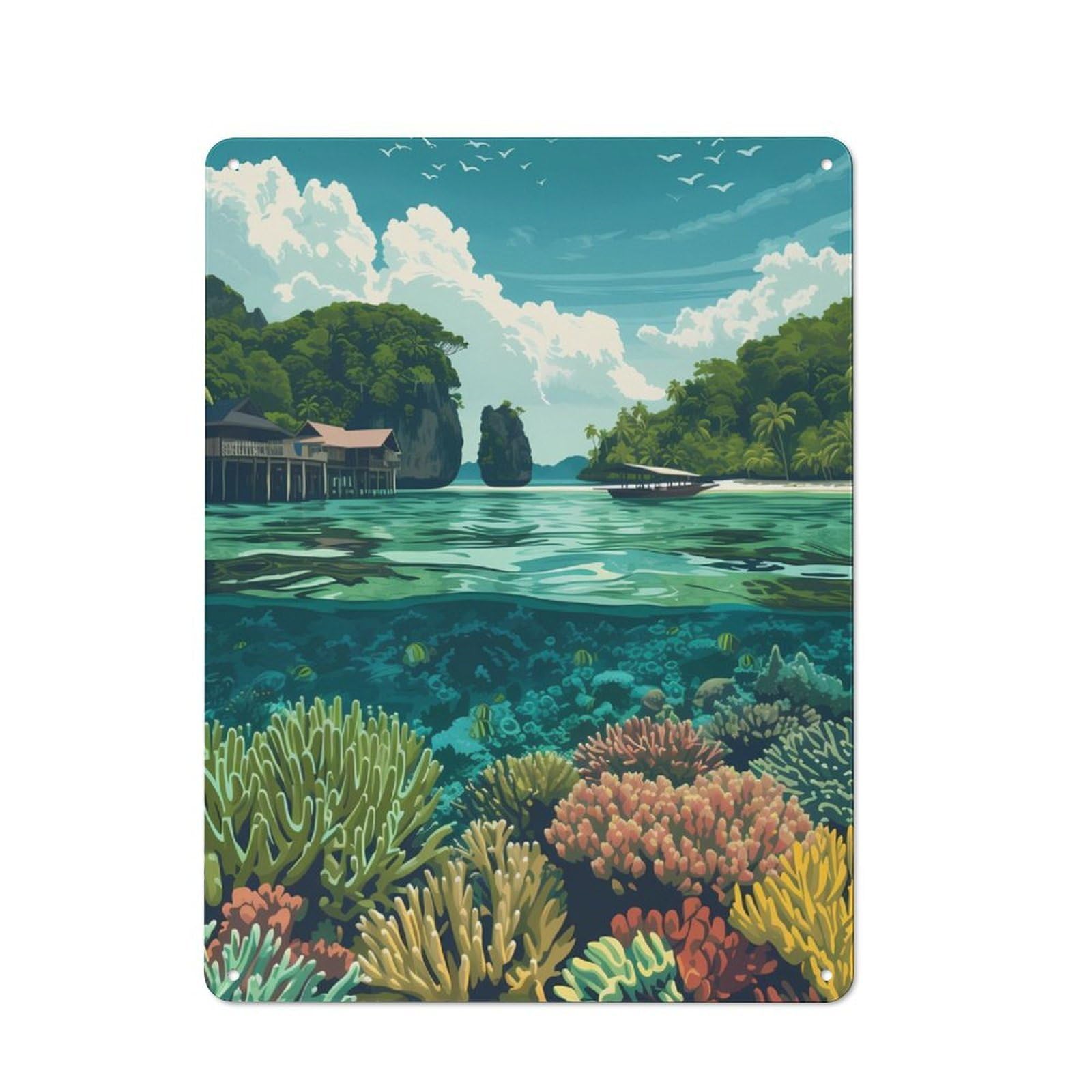 Junmoney Underwater In Raja Ampat Retro Metal Sign 40X30cm For Lounge Or Reading Corner, For An Autumn Wall Display In Lounge And Reading Corner