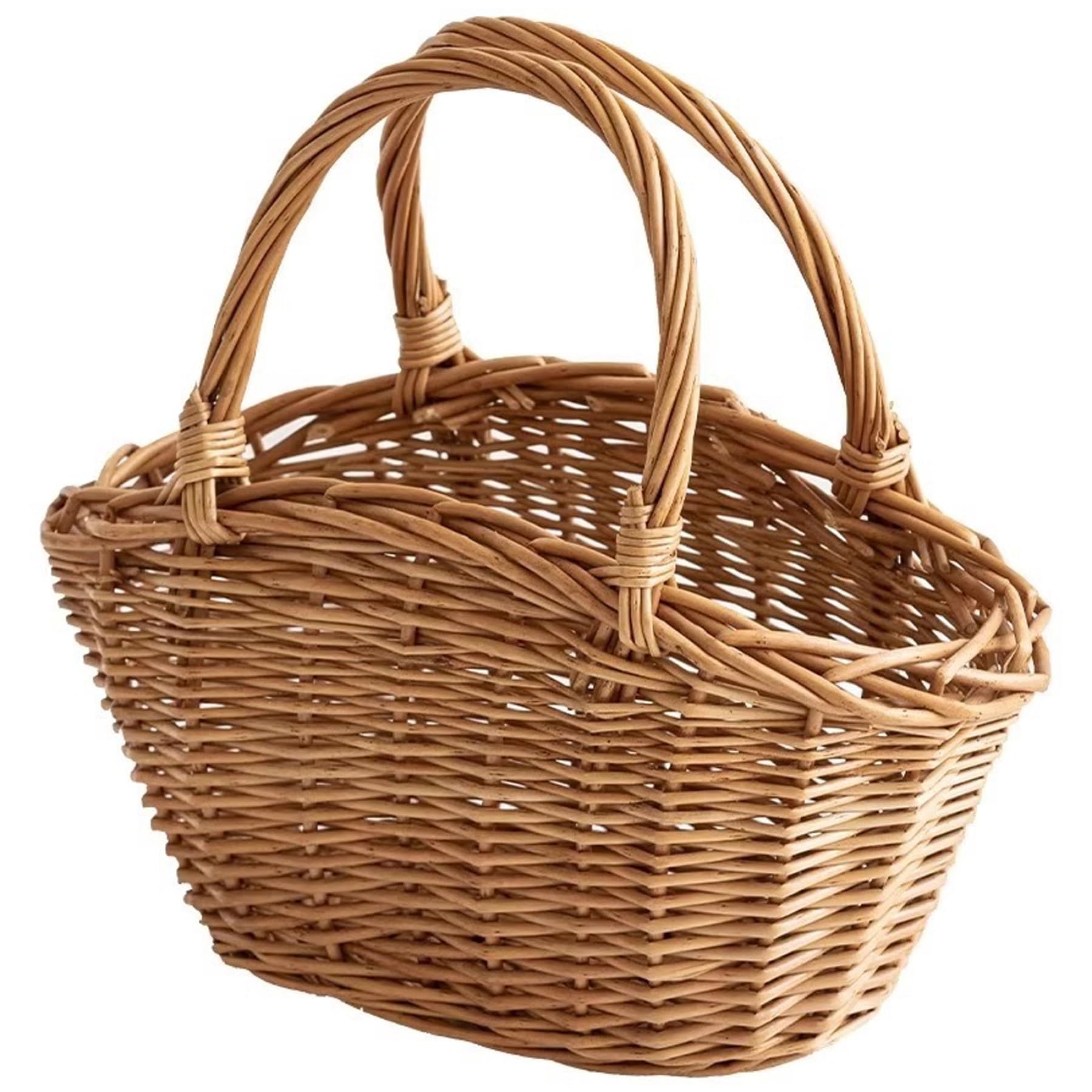 Cesta de Mimbre Tejida a Mano, Cesta de Cosecha Natural con asa para recolectar Almacenamiento de Picnic, decoración del hogar.