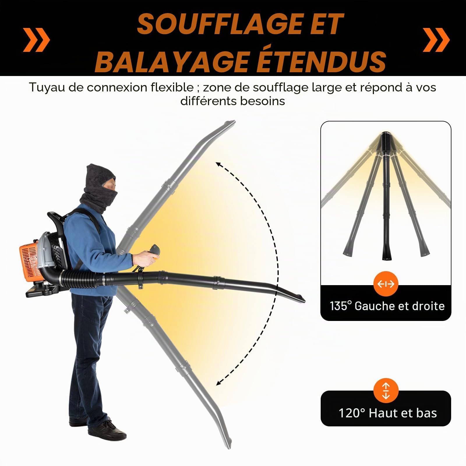Souffleur De Feuilles à Essence 2 Temps Moteur Souffleur Thermique A Dos 63cc Bandoulière Réglable 6800 RPM,pour Balayage des Feuilles, Nettoyage des Pelouses