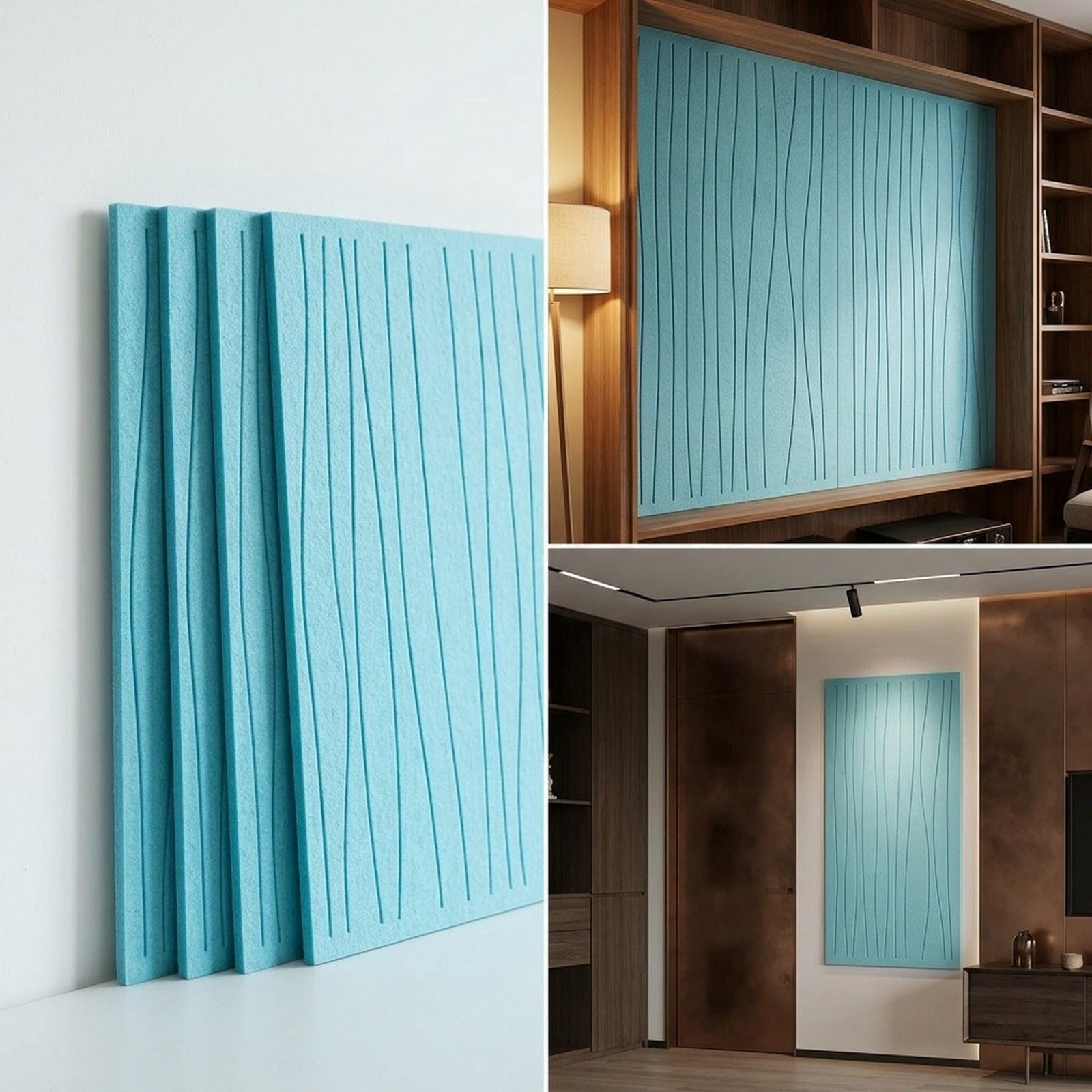 6 Pezzi Pannelli Acustici Art Pannelli Murali Fonoassorbenti Riduzione Rumore in Poliestere Installazione Facile Adatti per Studio, Lago Blu