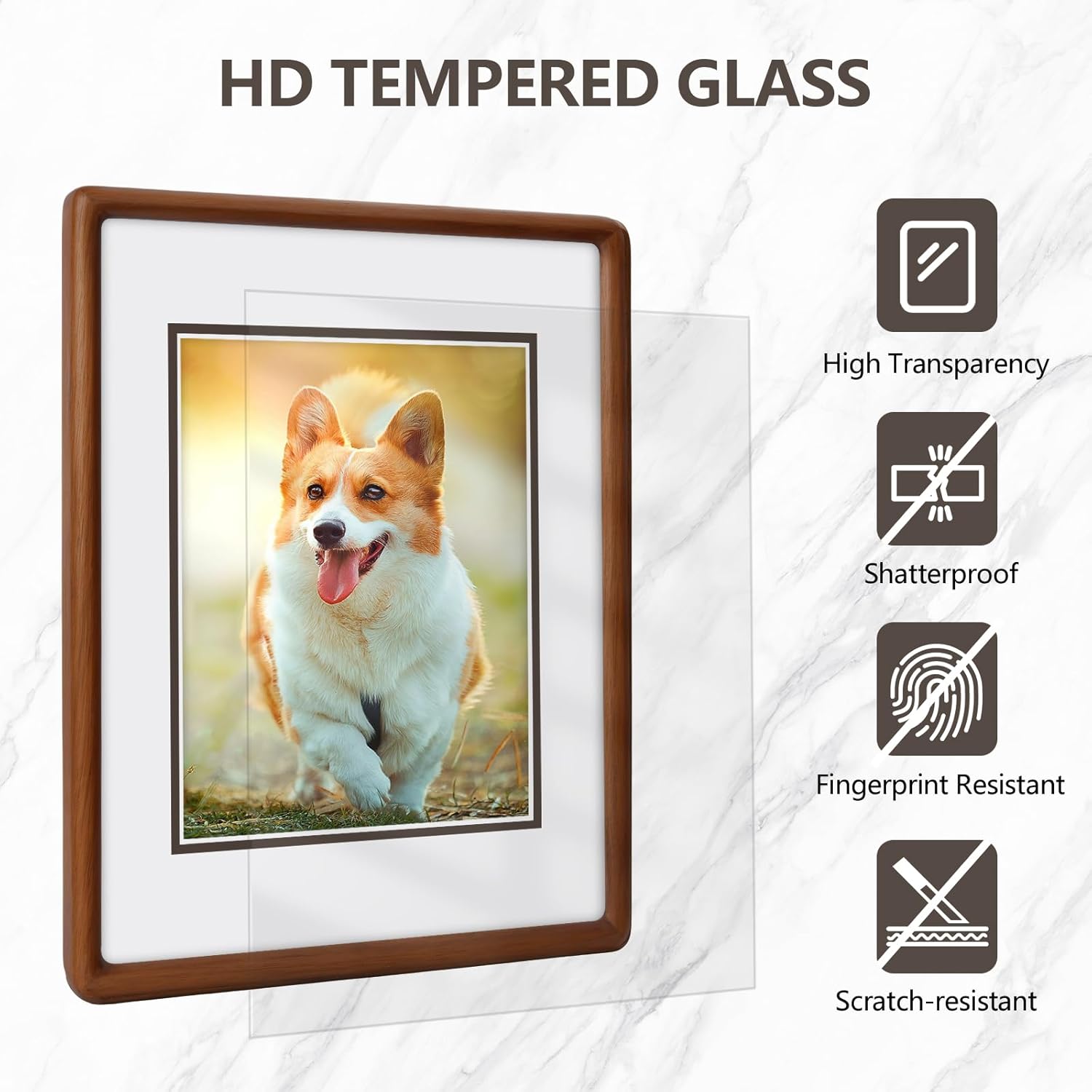 A4 Wood Picture Frame, Solid Natural Walnut Photo Frame with Tempered Glass, A4 Wooden Frame Matted to 6x8, Wall or Tabletop Display,Version Shipped Randomly